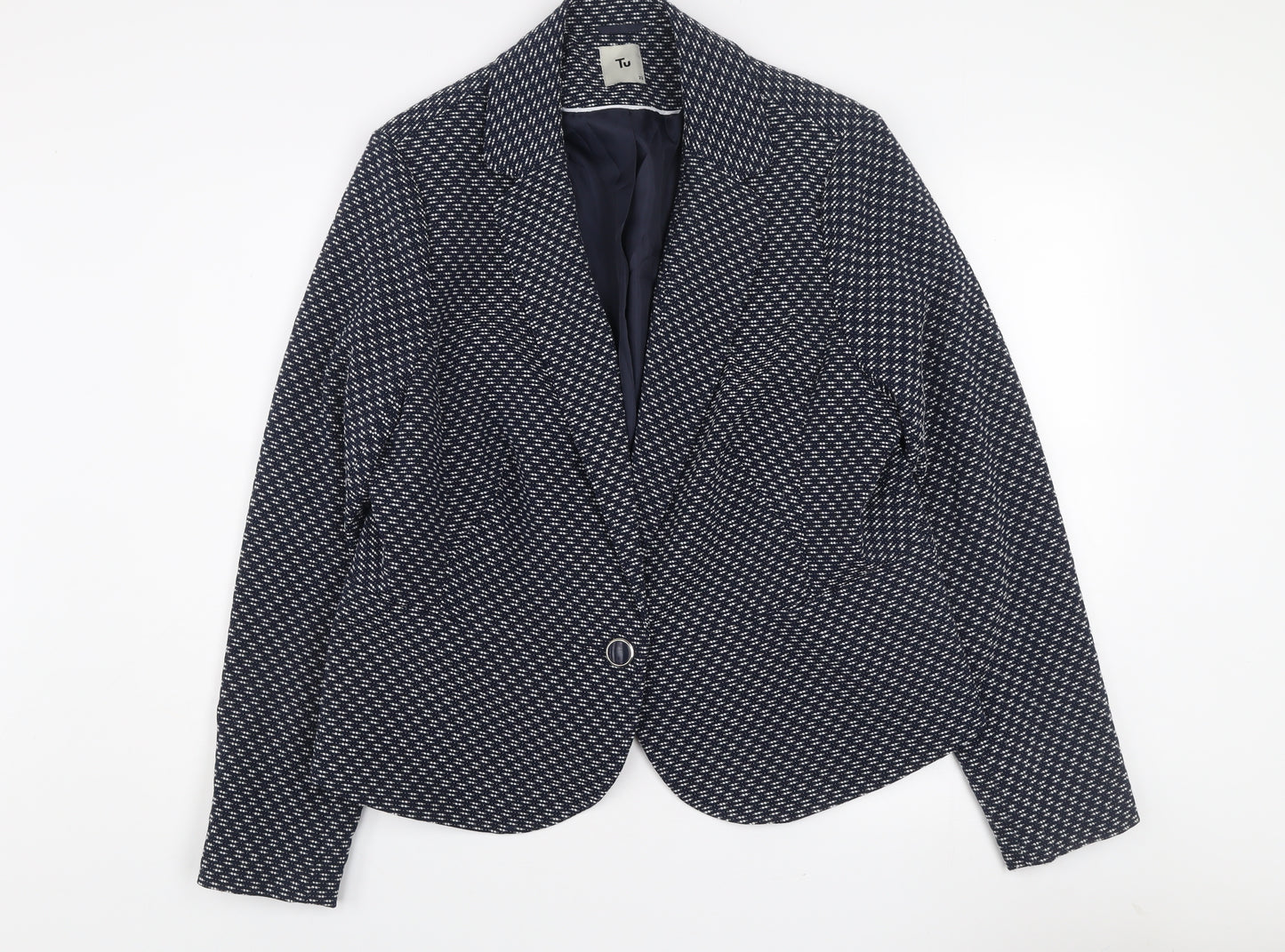 Tu Women Blue Check Blazer Size 22 Regular Fit Notch Lapel