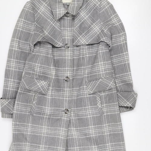 George Women Grey Check Wool Blend Mid-Length Coat Size 14