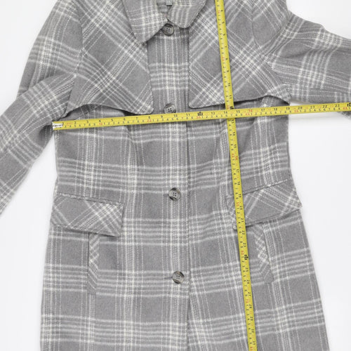 George Women Grey Check Wool Blend Mid-Length Coat Size 14