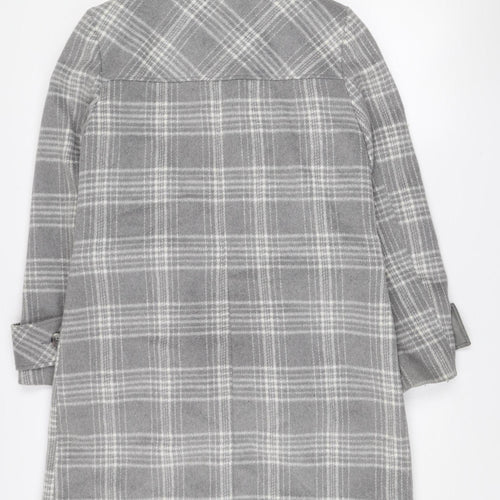 George Women Grey Check Wool Blend Mid-Length Coat Size 14