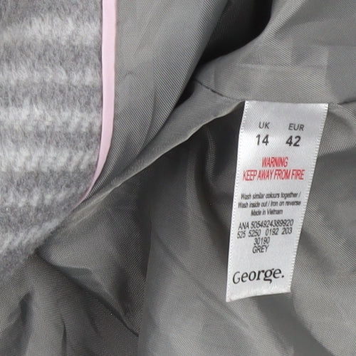 George Women Grey Check Wool Blend Mid-Length Coat Size 14