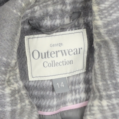 George Women Grey Check Wool Blend Mid-Length Coat Size 14
