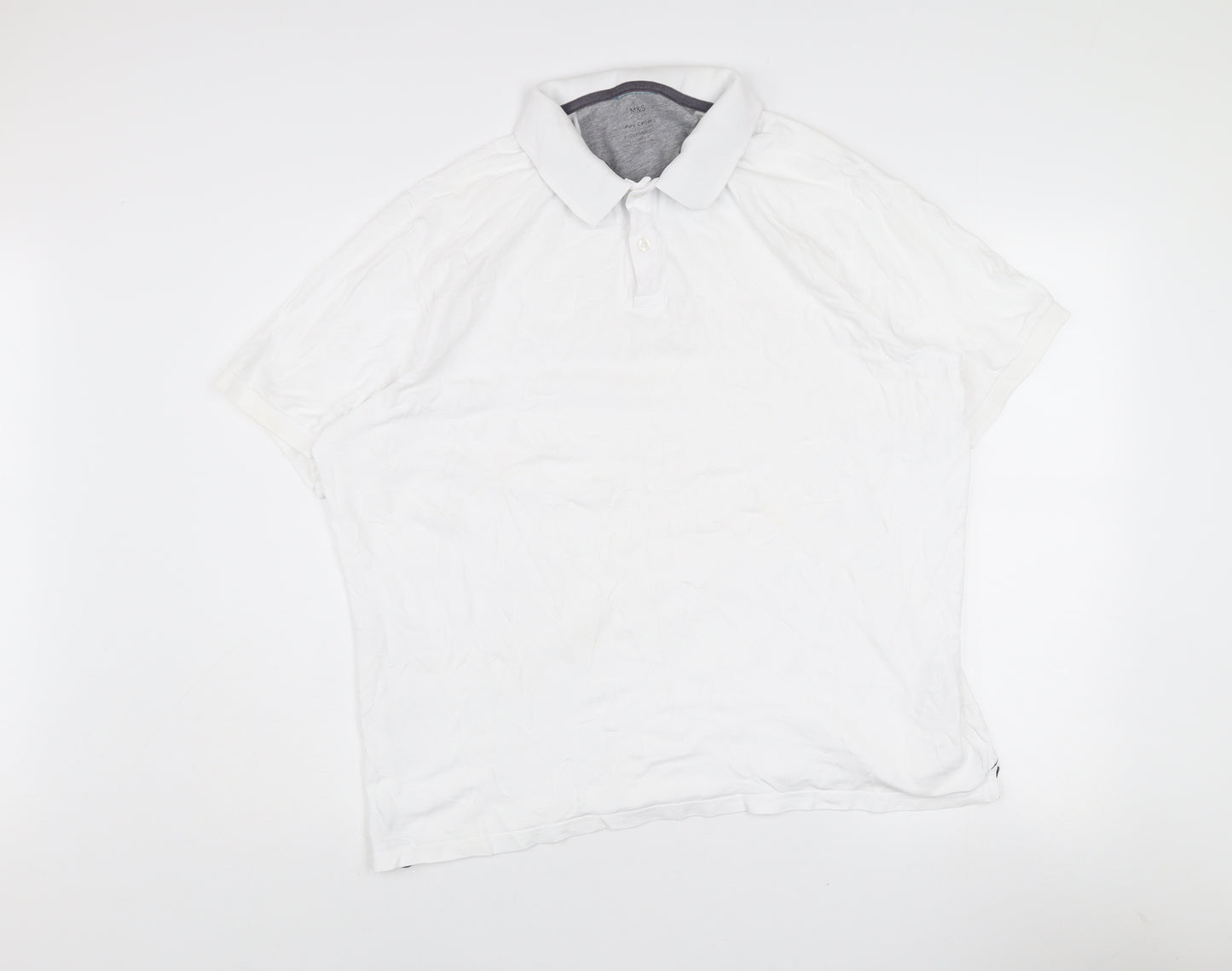 Marks and Spencer Men's White XL Regular Fit Cotton Polo Shirt