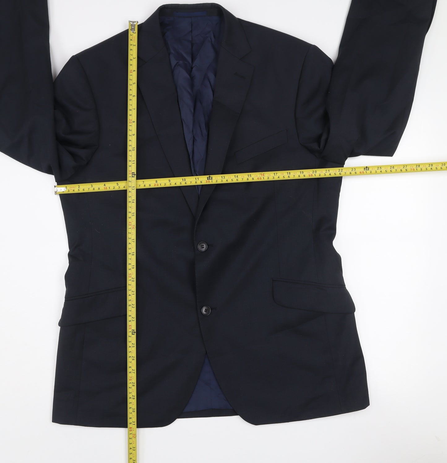 Austin Reed Men's Blue Wool Blend Two-Button Formal Blazer Jacket