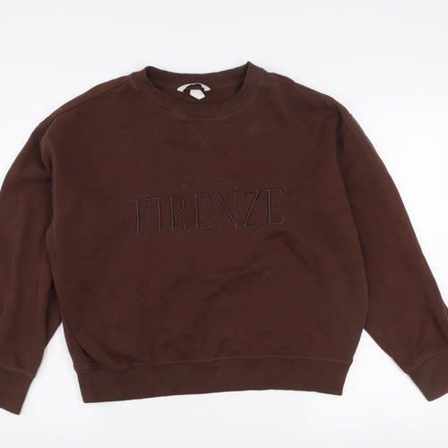 H&M Women Brown Pullover Sweatshirt Size S Toscana Firenze Graphic