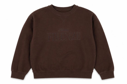 Front view of H&M Women Brown Pullover Sweatshirt, size S, Toscana Firenze Graphic
