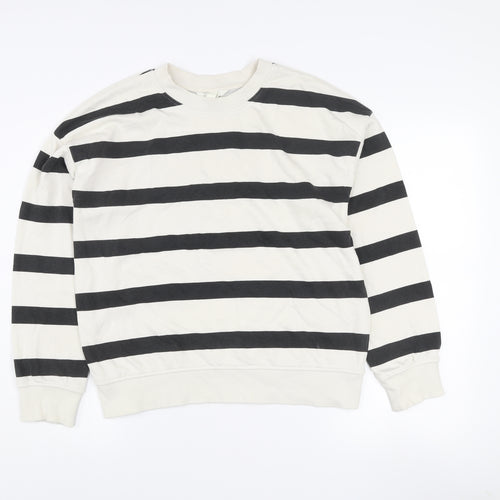H&M Womens Ivory & Black Striped Pullover Sweatshirt XS Cotton Blend