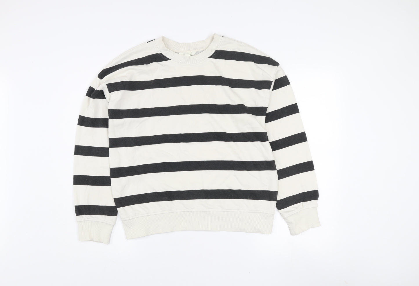 H&M Womens Ivory & Black Striped Pullover Sweatshirt XS Cotton Blend