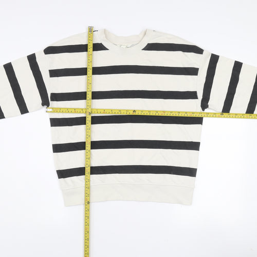 H&M Womens Ivory & Black Striped Pullover Sweatshirt XS Cotton Blend