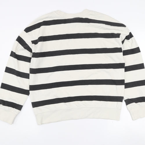 H&M Womens Ivory & Black Striped Pullover Sweatshirt XS Cotton Blend