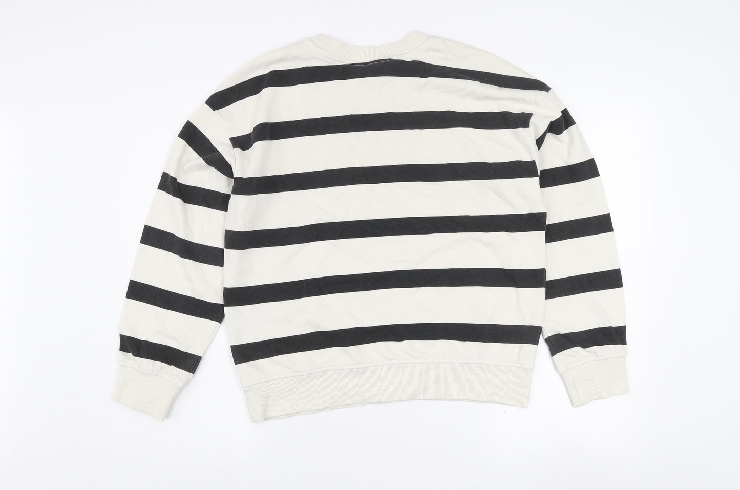 H&M Womens Ivory & Black Striped Pullover Sweatshirt XS Cotton Blend