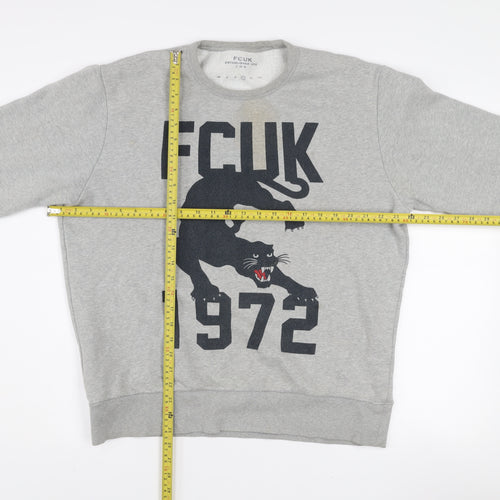 FCUK Mens Grey Graphic Panther Sweatshirt L Pullover Crew Neck