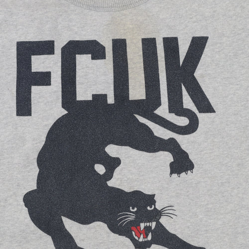 FCUK Mens Grey Graphic Panther Sweatshirt L Pullover Crew Neck