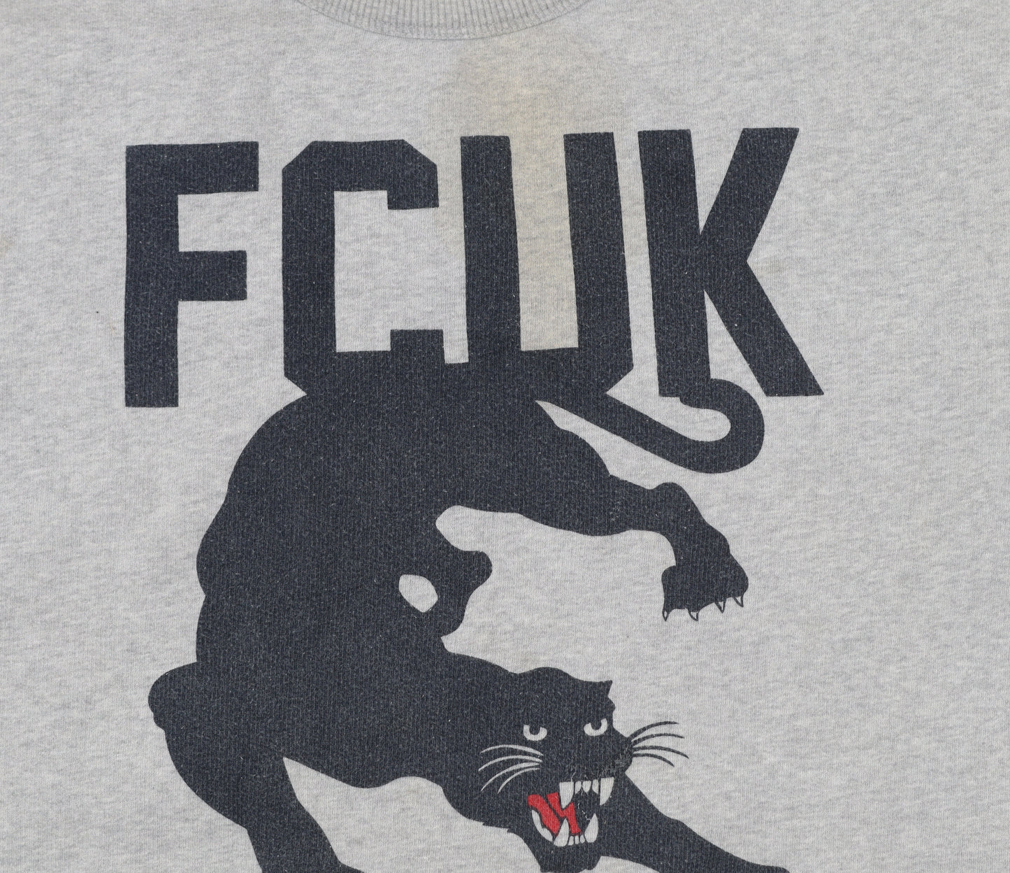FCUK Mens Grey Graphic Panther Sweatshirt L Pullover Crew Neck