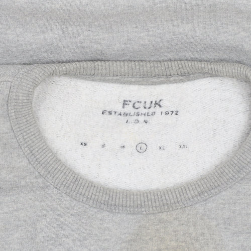 FCUK Mens Grey Graphic Panther Sweatshirt L Pullover Crew Neck