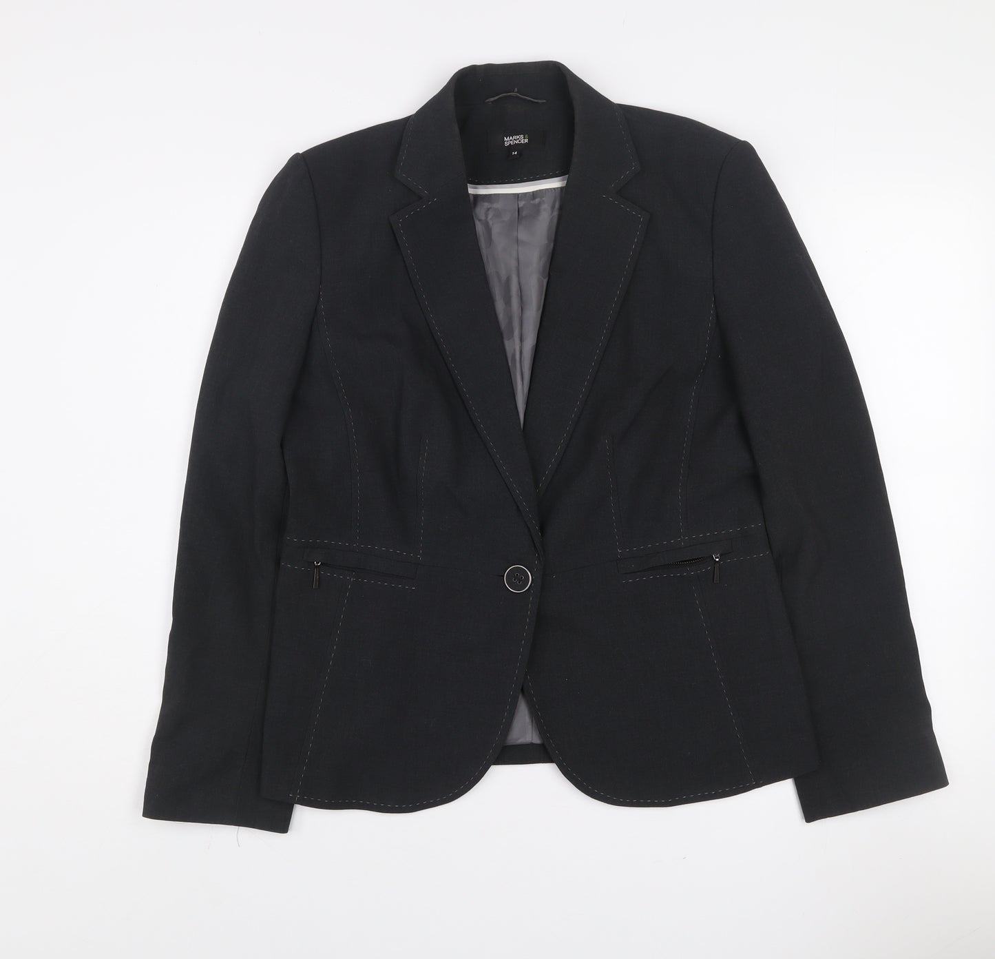Marks and Spencer Womens Grey Size 14 Tailored Blazer Jacket