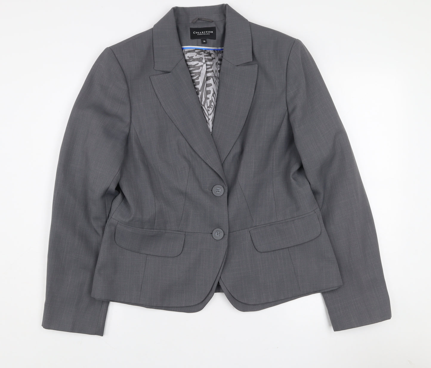 Debenhams Women Grey Size 16 Tailored Two-Button Suit Jacket