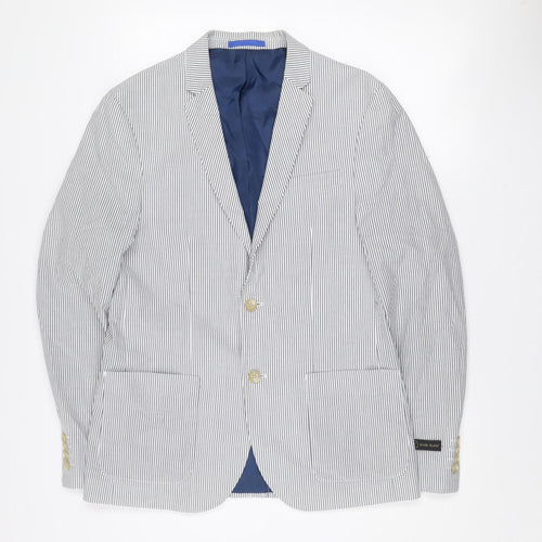 River Island Women Blue Striped Cotton Blazer Jacket UK 40 Two-Button