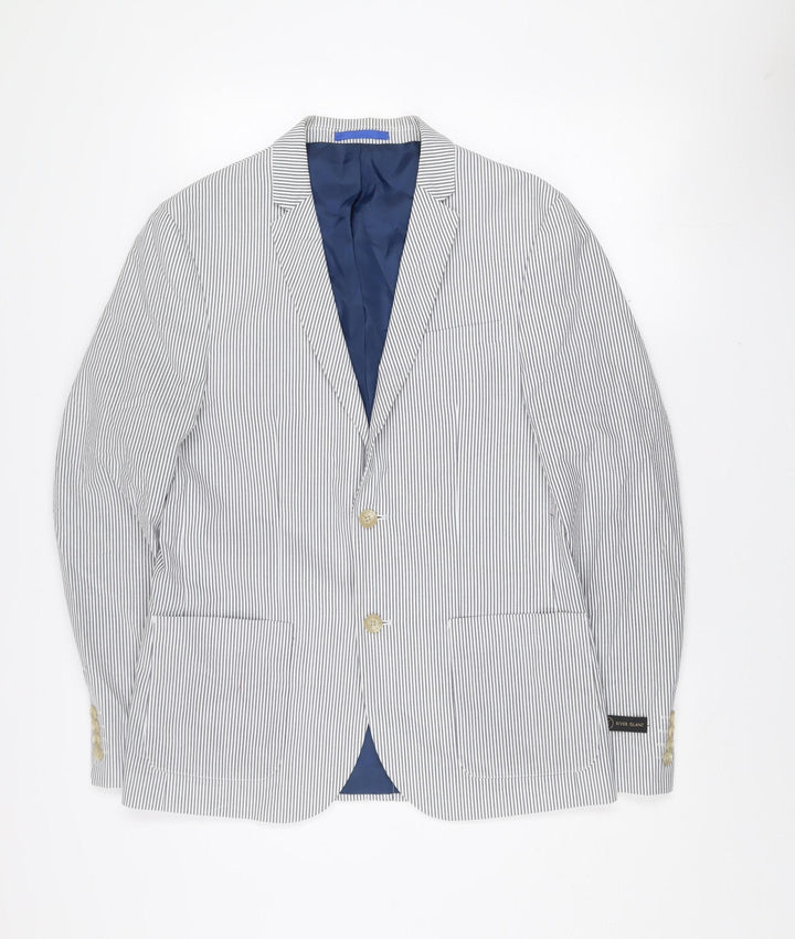 River Island Women Blue Striped Cotton Blazer Jacket UK 40 Two-Button