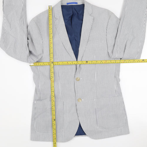 River Island Women Blue Striped Cotton Blazer Jacket UK 40 Two-Button