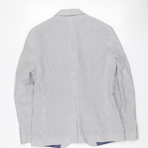 River Island Women Blue Striped Cotton Blazer Jacket UK 40 Two-Button