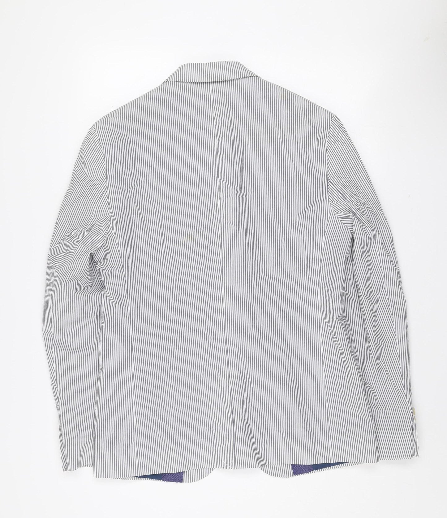 River Island Women Blue Striped Cotton Blazer Jacket UK 40 Two-Button