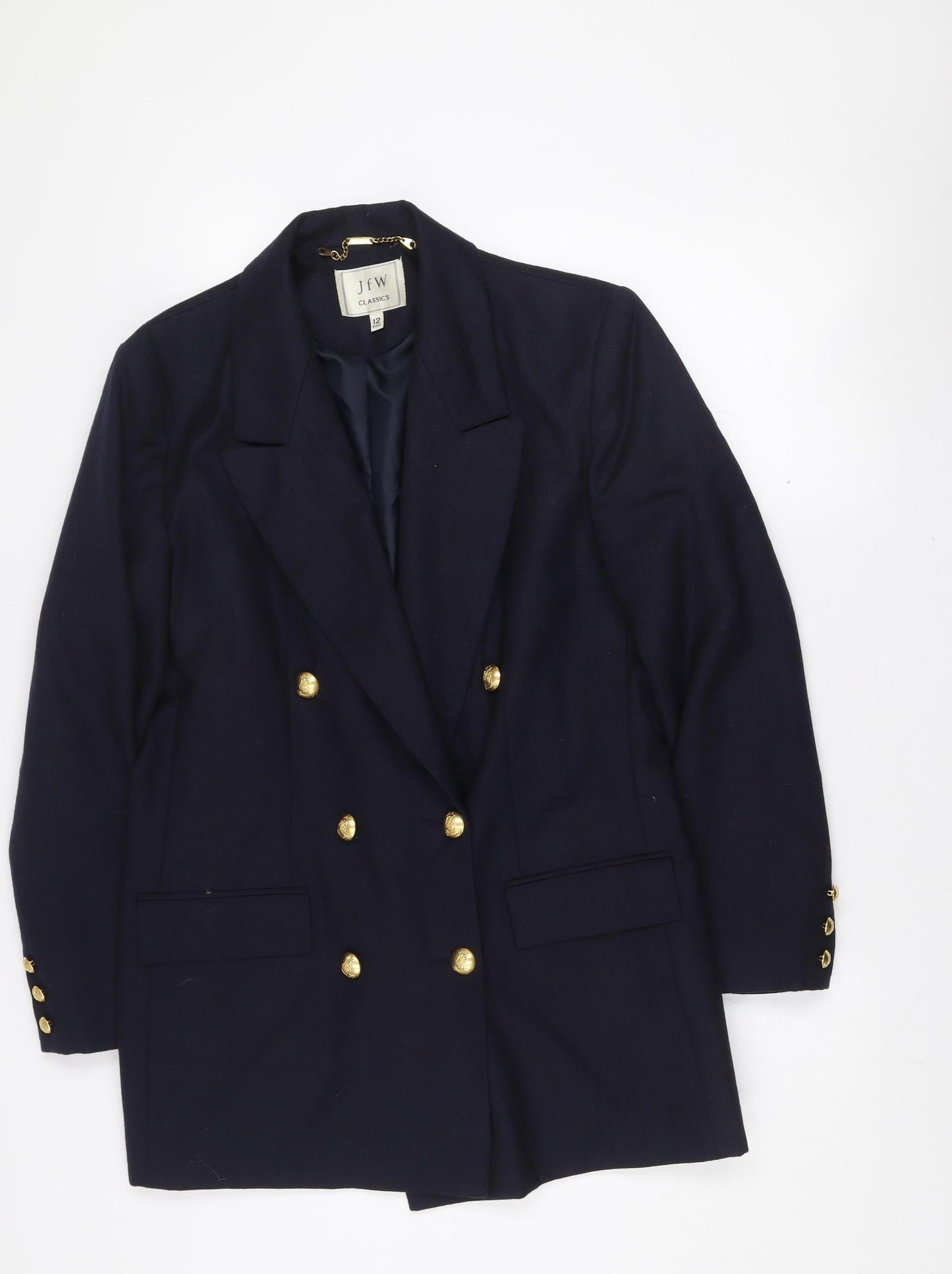 JFW Classics Womens Black Wool Double-Breasted Blazer Size 12