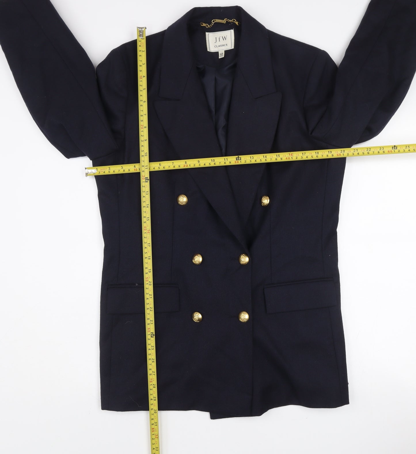 JFW Classics Womens Black Wool Double-Breasted Blazer Size 12