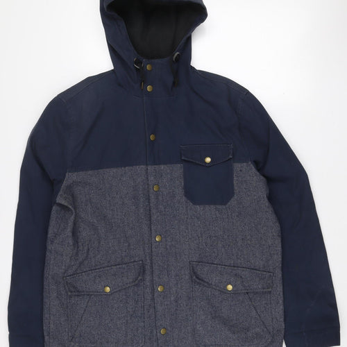 Topman Men’s Blue Hooded Parka Jacket L Cotton Blend