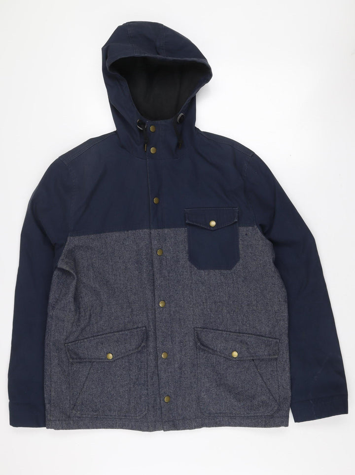 Topman Men’s Blue Hooded Parka Jacket L Cotton Blend