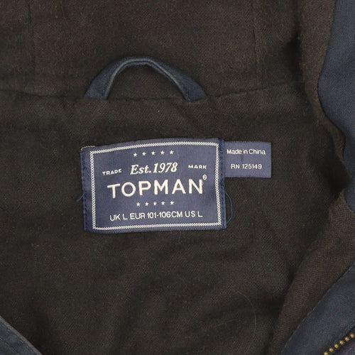Topman Men’s Blue Hooded Parka Jacket L Cotton Blend