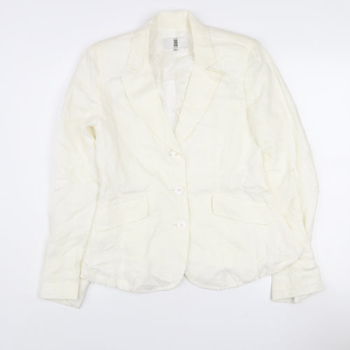 Irene Van Ryb Womens Ivory Linen Single-Breasted Blazer Size 12