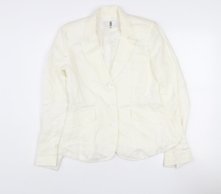 Irene Van Ryb Womens Ivory Linen Single-Breasted Blazer Size 12