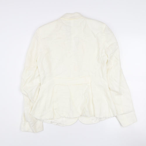 Irene Van Ryb Womens Ivory Linen Single-Breasted Blazer Size 12