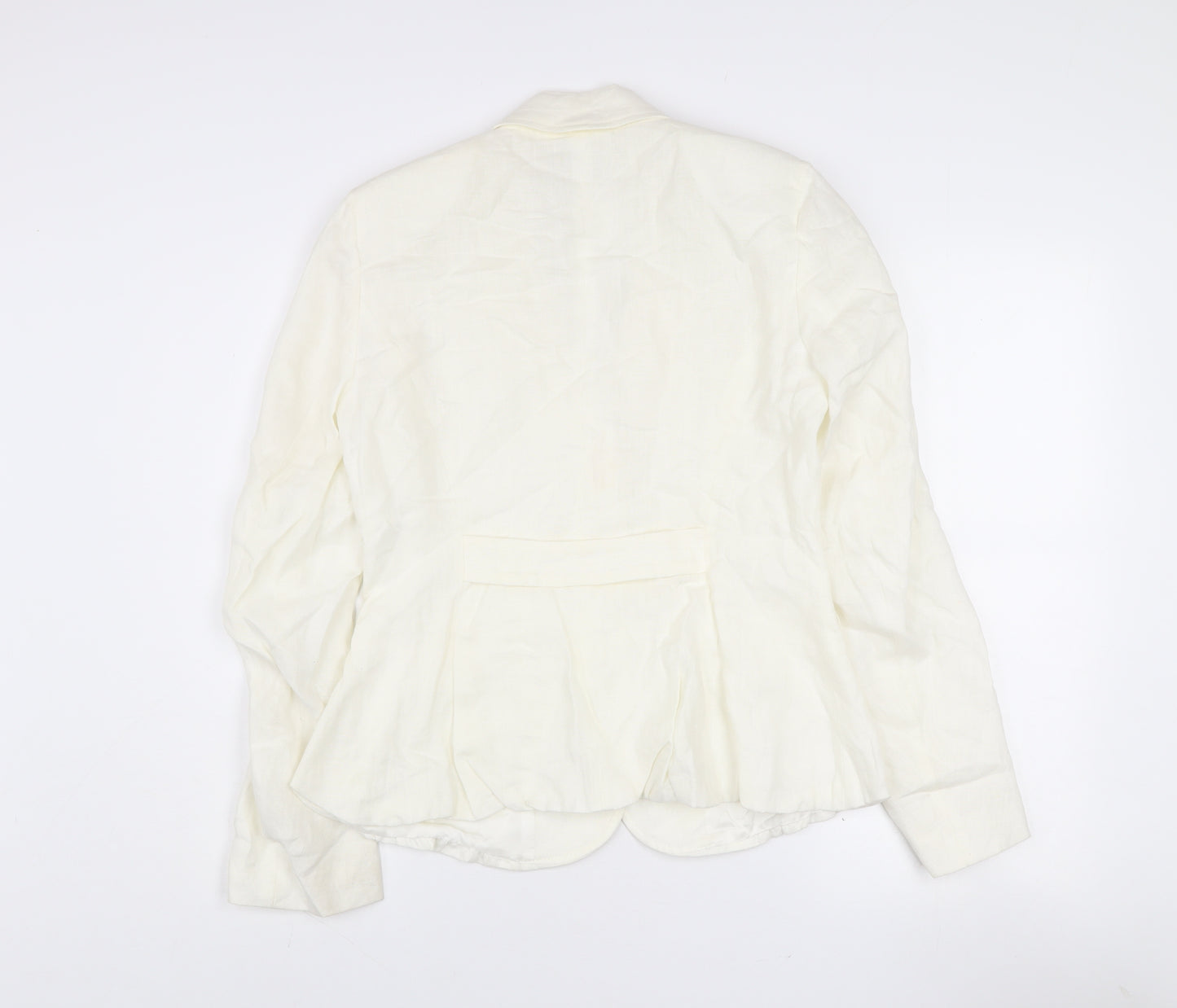 Irene Van Ryb Womens Ivory Linen Single-Breasted Blazer Size 12