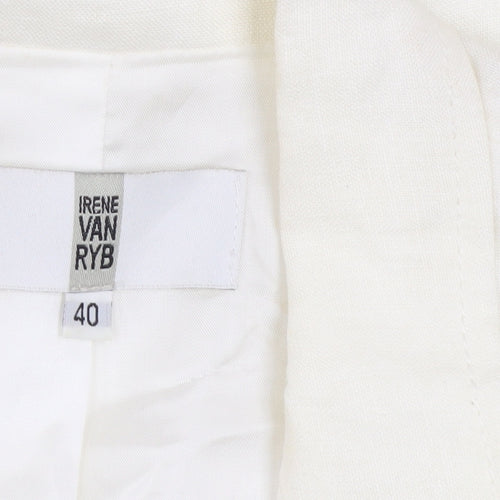 Irene Van Ryb Womens Ivory Linen Single-Breasted Blazer Size 12