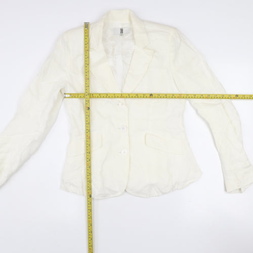 Irene Van Ryb Womens Ivory Linen Single-Breasted Blazer Size 12