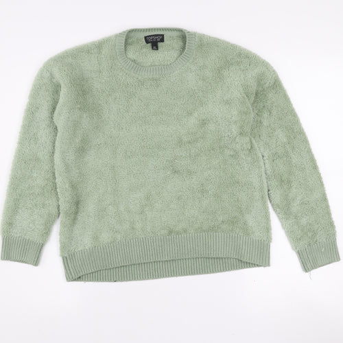 Topshop Women’s Green Fluffy Knit Crew Neck Pullover Jumper UK 8