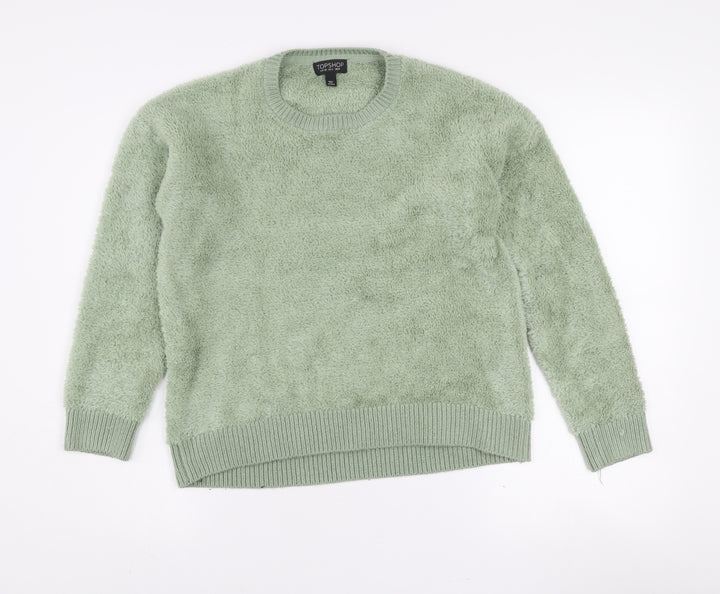 Topshop Women’s Green Fluffy Knit Crew Neck Pullover Jumper UK 8