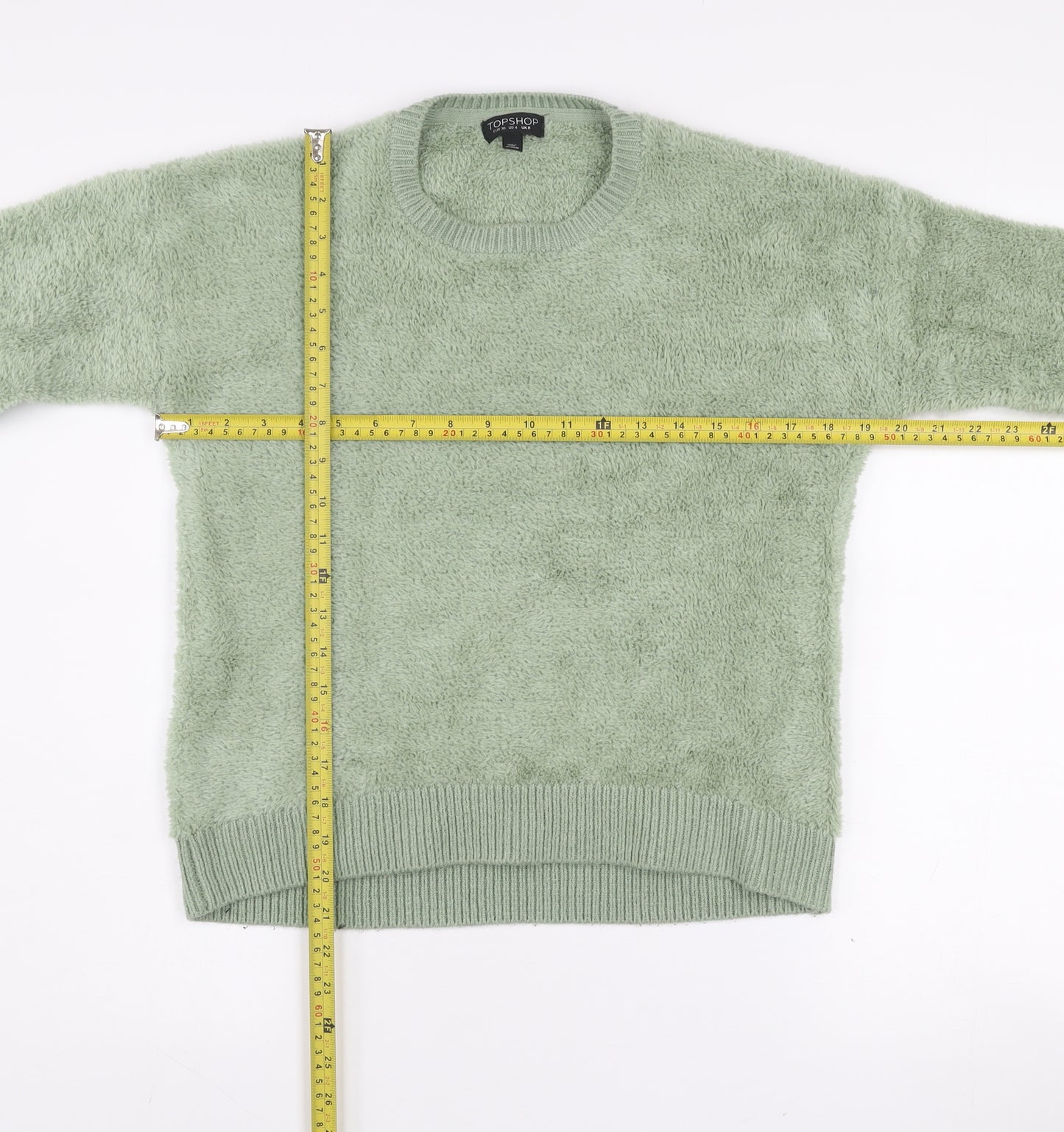 Topshop Women’s Green Fluffy Knit Crew Neck Pullover Jumper UK 8