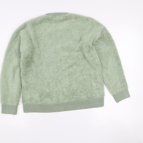 Topshop Women’s Green Fluffy Knit Crew Neck Pullover Jumper UK 8