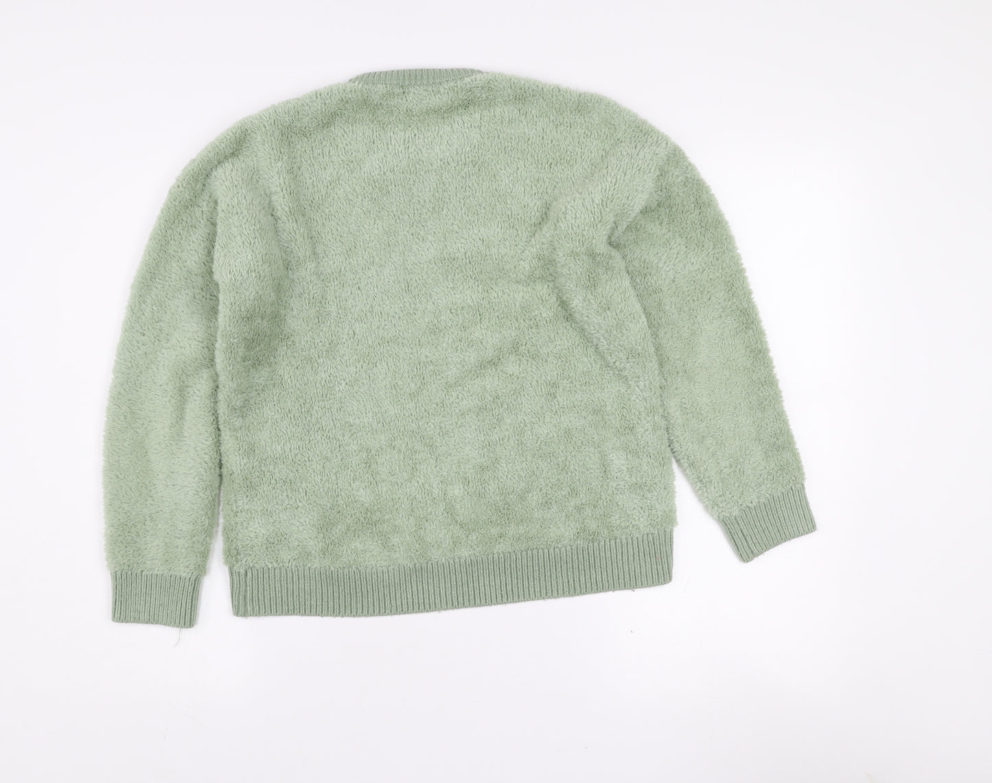 Topshop Women’s Green Fluffy Knit Crew Neck Pullover Jumper UK 8