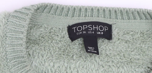 Topshop Women’s Green Fluffy Knit Crew Neck Pullover Jumper UK 8