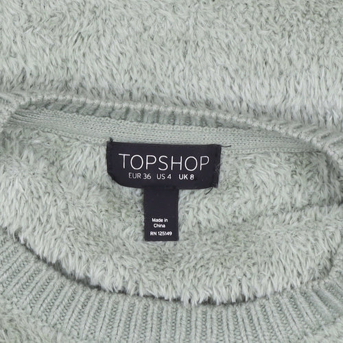 Topshop Women’s Green Fluffy Knit Crew Neck Pullover Jumper UK 8