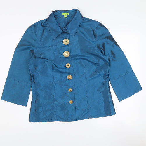 Jayro Womens Blue Collared 3/4 Sleeve Button Blouse Top
