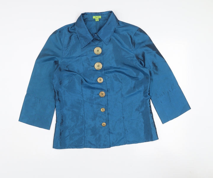 Jayro Womens Blue Collared 3/4 Sleeve Button Blouse Top