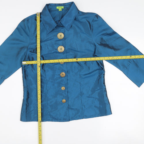 Jayro Womens Blue Collared 3/4 Sleeve Button Blouse Top
