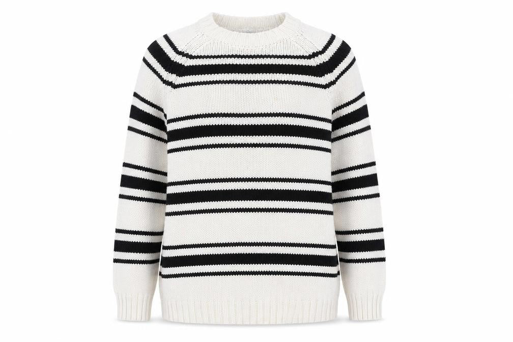 ZARA Womens White Black Striped Cotton Knit Jumper Size S
