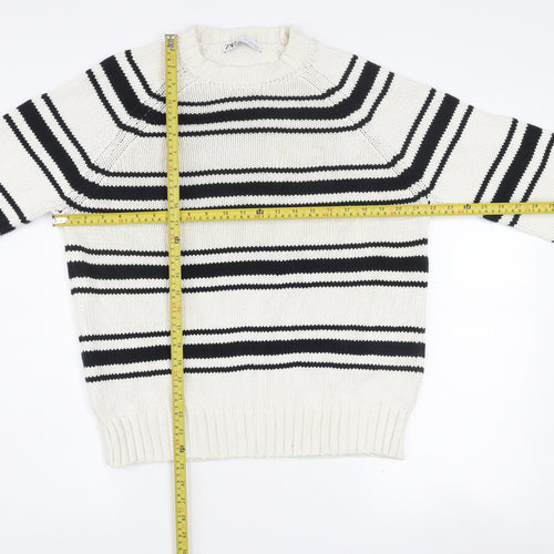 ZARA Womens White Black Striped Cotton Knit Jumper Size S