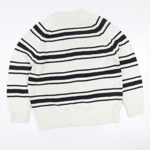 ZARA Womens White Black Striped Cotton Knit Jumper Size S